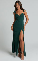 More Than This Maxi Dress - Ruffle Strap Thigh Split Dress in Emerald