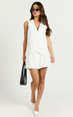 Diane Top - Tailored Button Through LongLine Vest in White