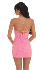 Sequin Ruched Overlay Dress in Hot Pink