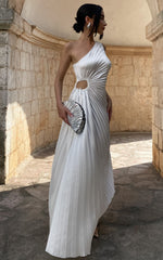 Kitsune Maxi Dress - One Shoulder Cut Out Dress in White