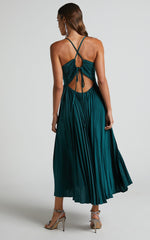 Zayla Midi Dress - Plisse Twist Front Dress in Emerald