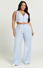 Izara Trousers - Mid Rise Relaxed Straight Leg Tailored Trousers in Light Blue