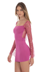 Sequin Long Sleeve Dress in Magenta