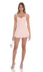 Lace Strap Open Back Dress in Baby Pink