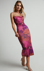 Rhaine Midi Dress - Cowl Bodycon Dress in Purple Haze