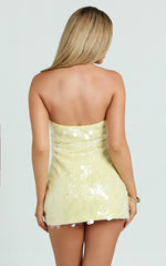 Rhonda Mini Dress Strapless Sequin Dress in Lemon
