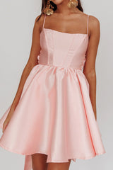 Athens Flared Bow Mini Dress Blush