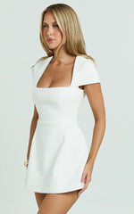 Yuna Mini Dress Cap Sleeve Open Back Fit And Flare Tulip Dress in White
