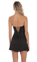 Sequin Draped Waist Dress in Black