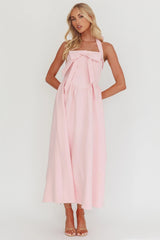 Ariarna Bow Halter Maxi Dress Pink Sorbet