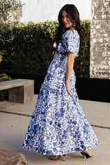 Kiana Poplin Maxi Dress | Blue Multi